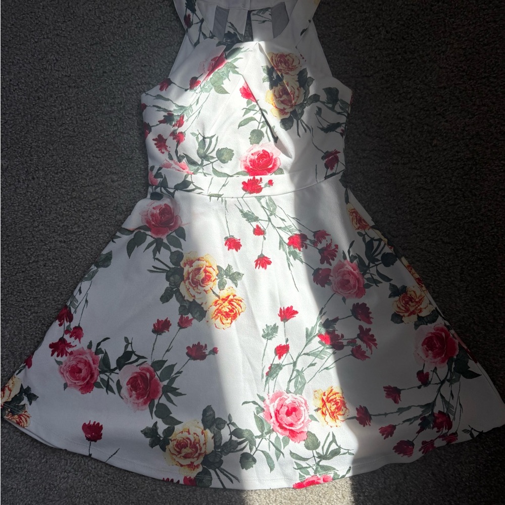 Honey and Rosie White Floral Halter Dress - Pink & Yellow Roses
